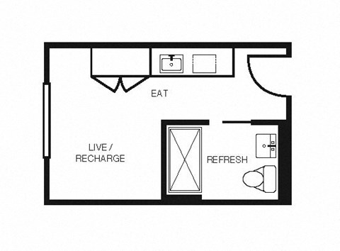 Floor plan for studio, 1 bath, 219 sqft